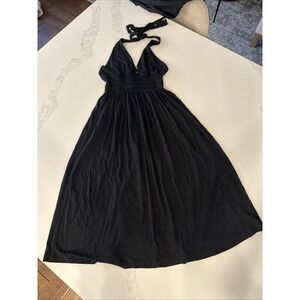 James Perse Soft Black Halter Midi Dress Size 3 Bamboo Blend